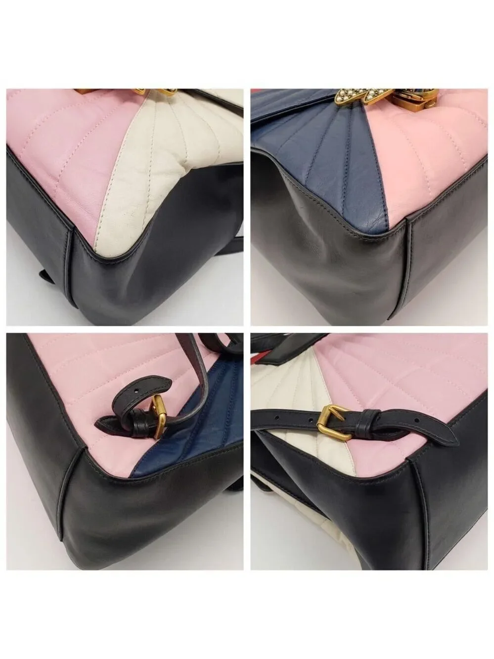 Authentic Gucci Queen Margaret Bamboo Top Handle Bag Multicolor Leather Backpack
